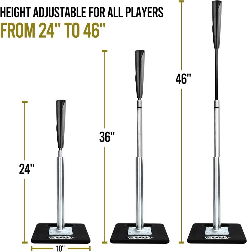 PLAYAPUT Baseball Batting Tee - Portablel Hitting Tee for Baseball/Softball with Handrolled Flexible Rubber Top, Premium Baseball Tee,Height Adjustable 24-46 inches for Kids or Adults| Easy Carrying - Image 1